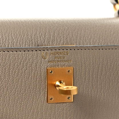 Hermes Chevre Mysore Horseshoe Kelly Sellier 25 Gris Tourterelle Rouge H 6 of 9