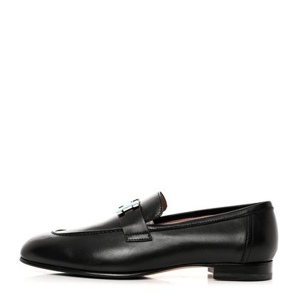 Hermes Goatskin Womens Paris Loafers 38.5 Black 1 of 9