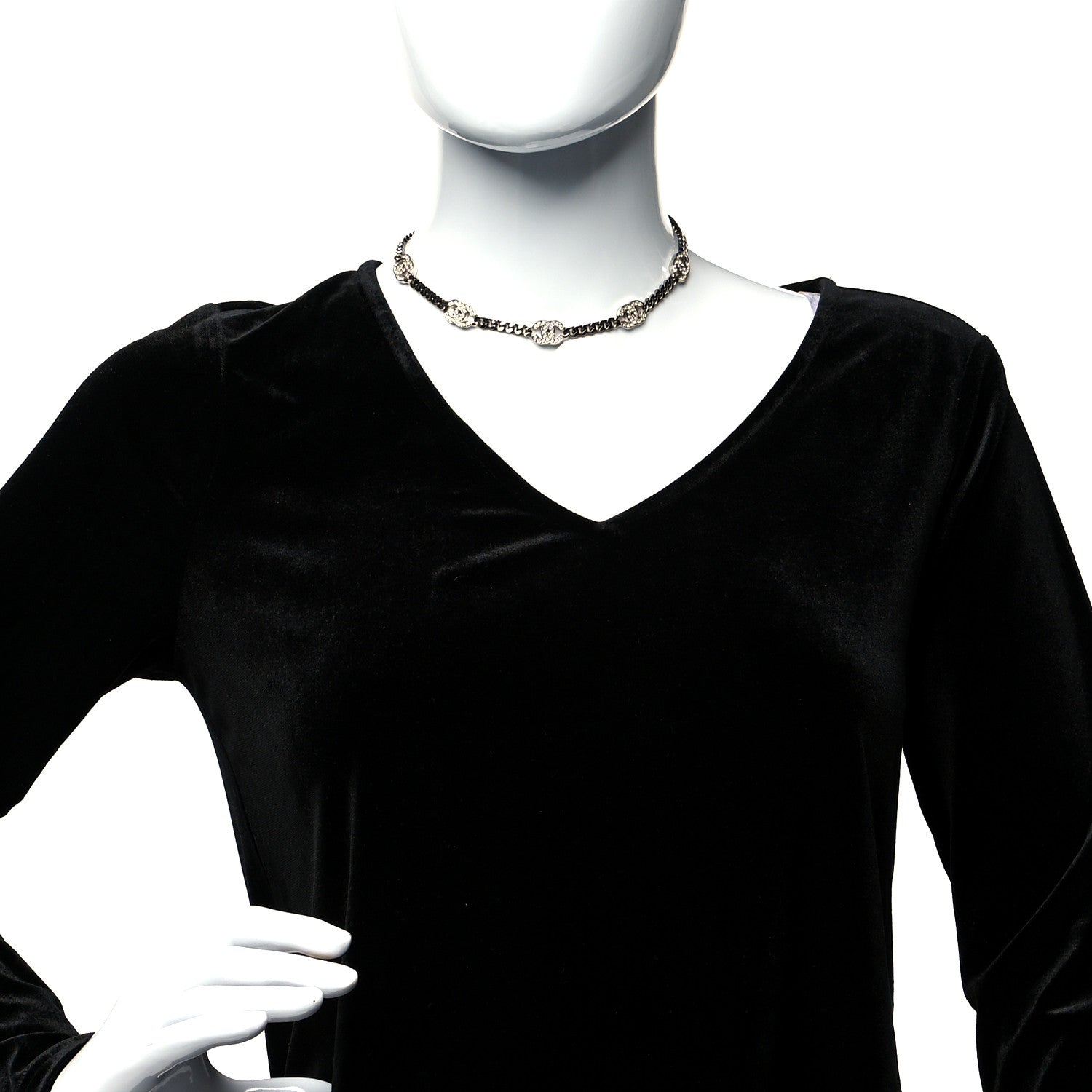 Chanel Ruthenium Crystal Chain CC Choker Silver 2 of 5