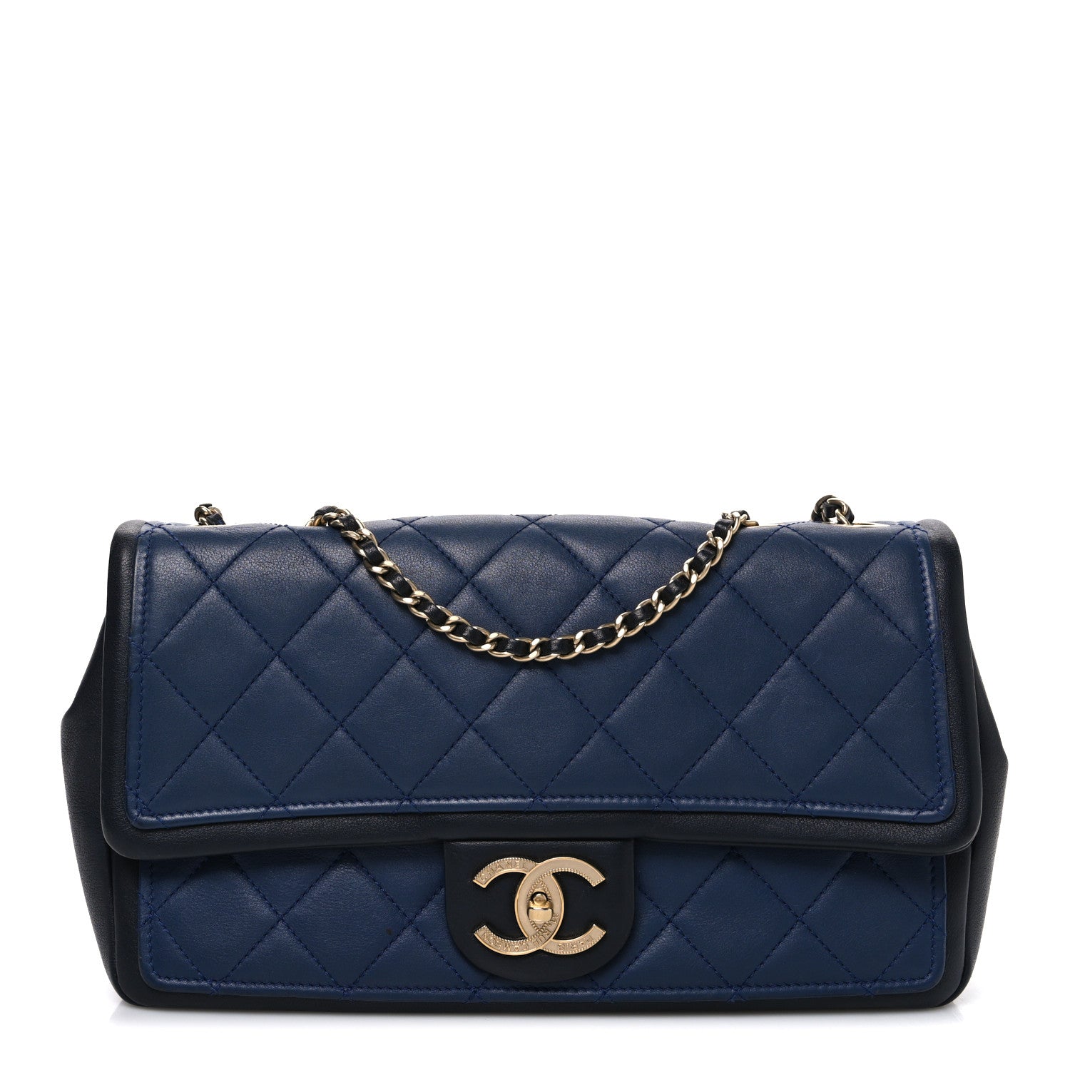 Chanel Calfskin Quilted Medium Graphic Flap Blue Black 1 of 10