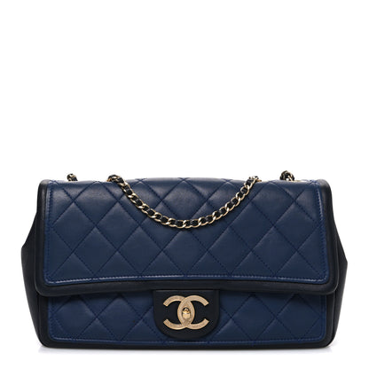 Chanel Calfskin Quilted Medium Graphic Flap Blue Black 1 of 10