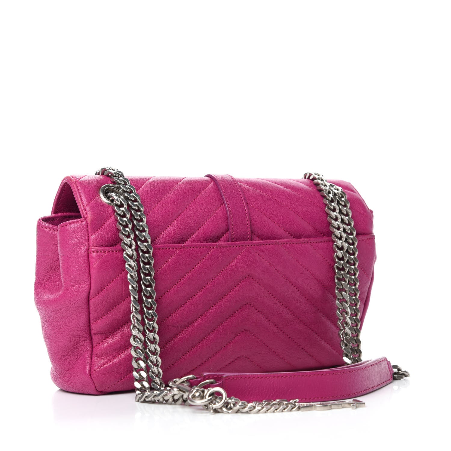 Saint Laurent Sheepskin Matelasse Medium Monogram College Punk Chain Satchel Electric Fuxia 3 of 11
