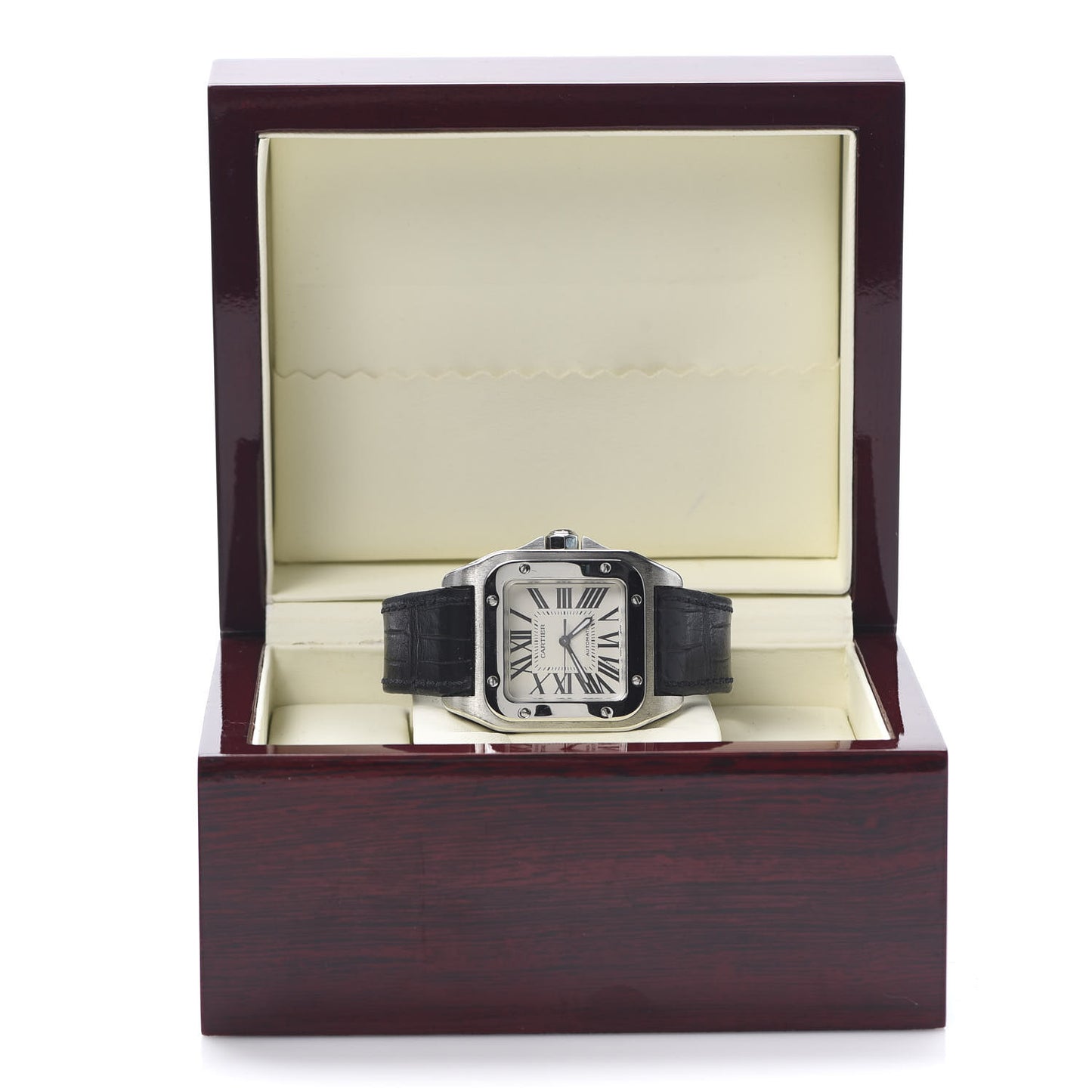 Stainless Steel Alligator 33mm Santos 100 Automatic Watch