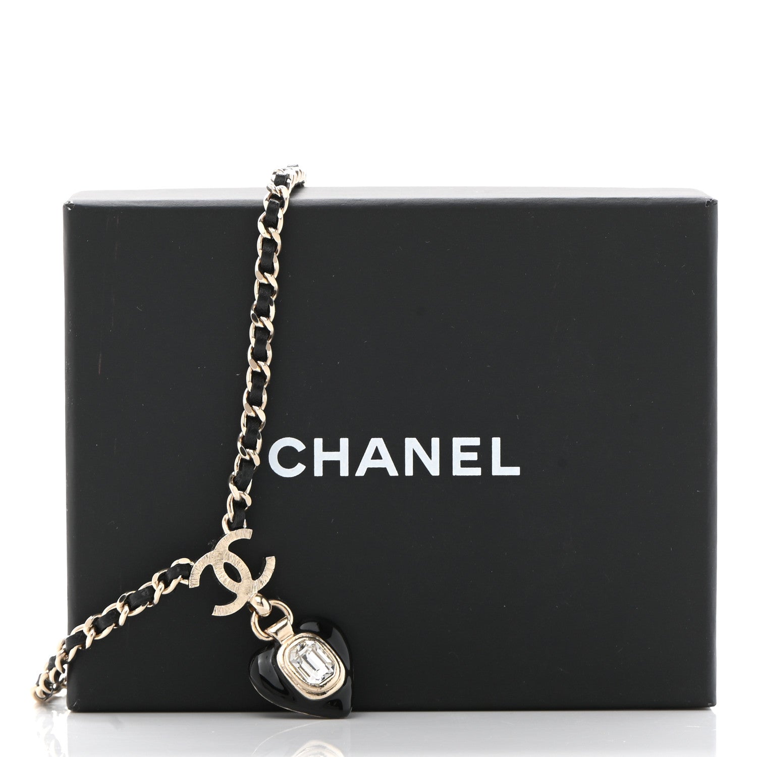 Chanel Lambskin Crystal Pearl CC Heart Drop Necklace Gold Black 7 of 7