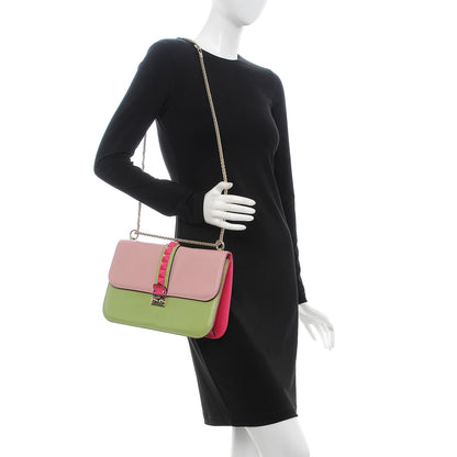 Valentino Garavani Vitello Tri-Color Large Glam Lock Rockstud Flap Pop Gardenia Pop Apple Pop Fuxia 2 of 8