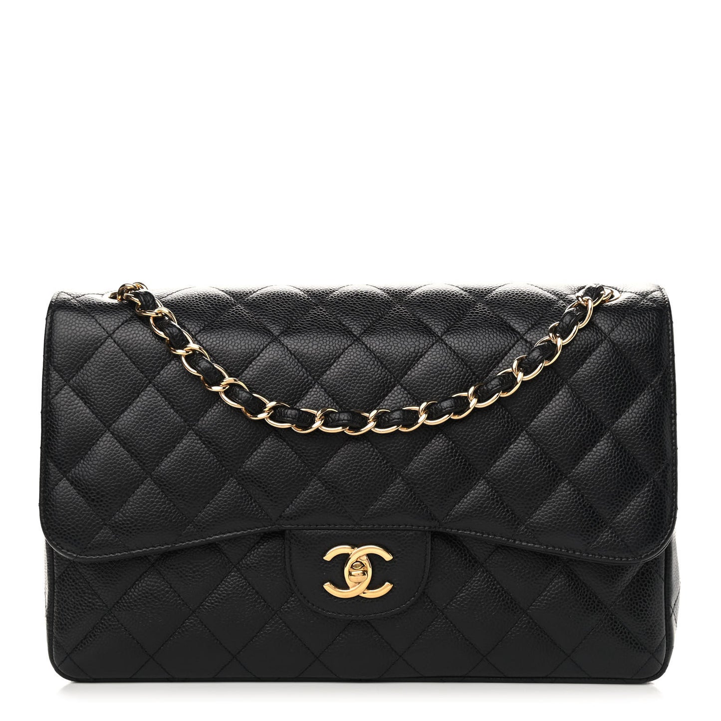 Caviar Quilted Jumbo Double Flap Black