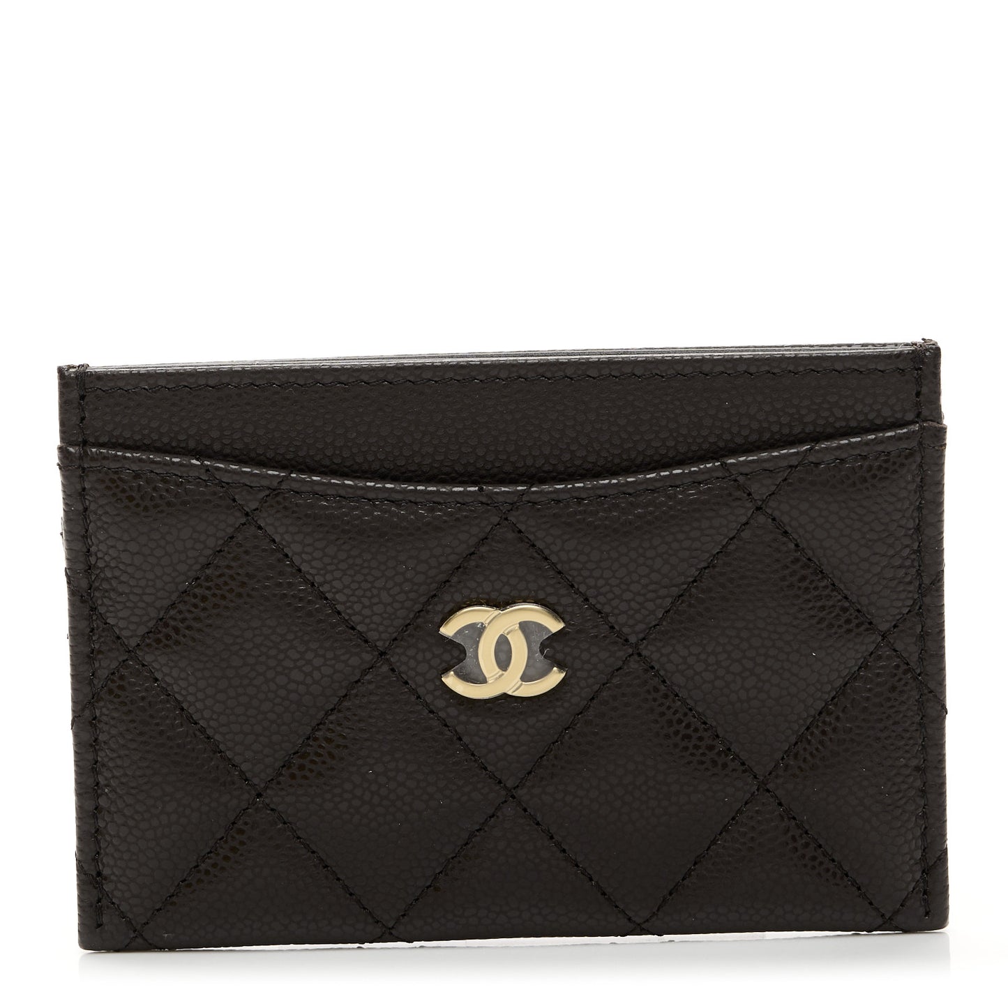 Caviar Quilted Card Holder Dark Brown