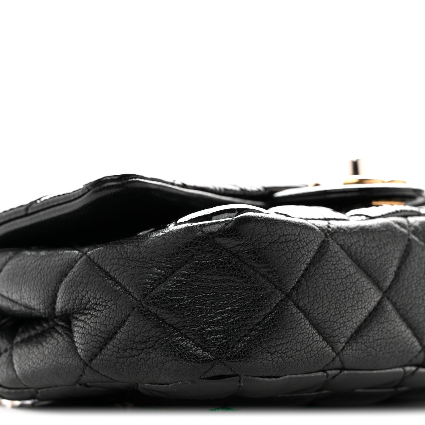 Patent Goatskin Quilted Small CC Eyelet Flap Black