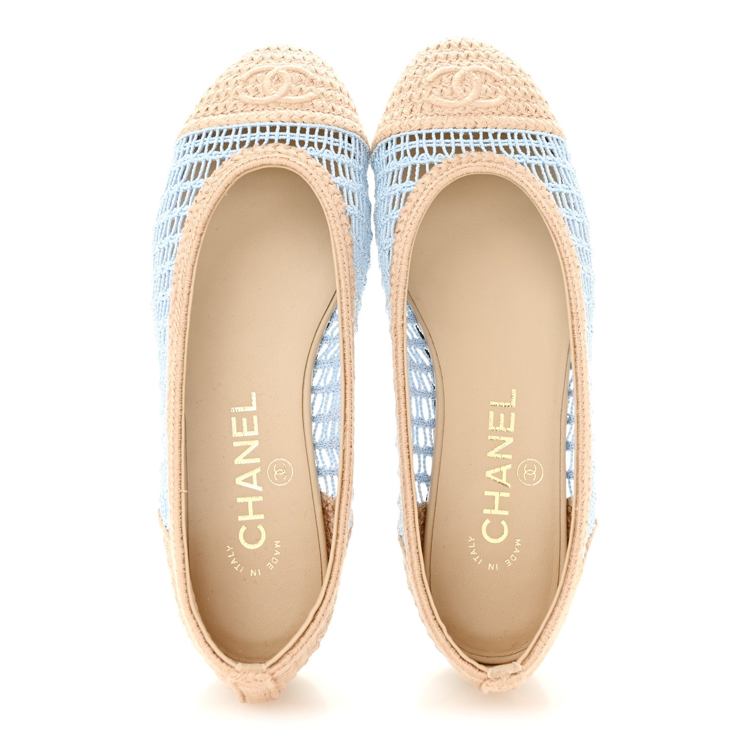 Chanel Raffia CC Cap Toe Ballerina Flats 35 Blue Beige 2 of 10