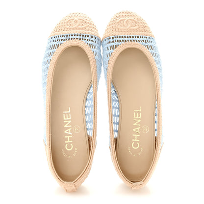 Chanel Raffia CC Cap Toe Ballerina Flats 35 Blue Beige 2 of 10
