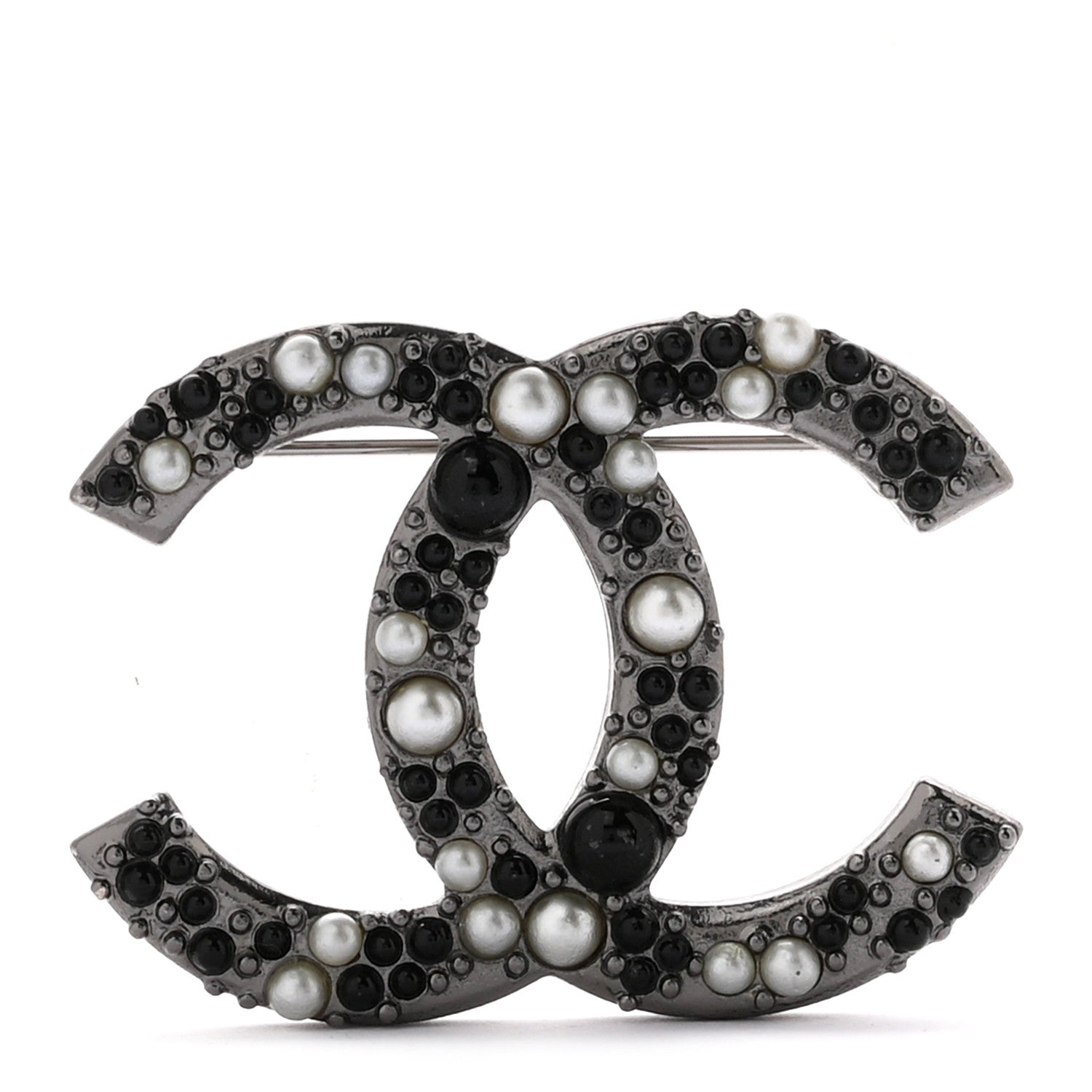 Chanel Ruthenium Pearl Large CC Brooch Black 1 of 3