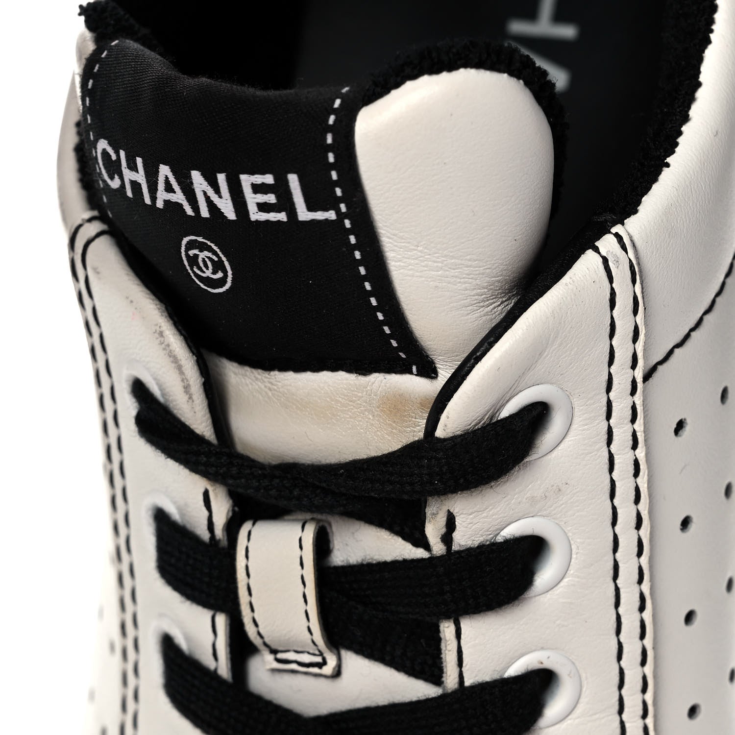 Chanel Calfskin Womens Logo Sneakers 40 Black White 6 of 12