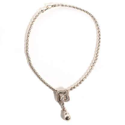 David Yurman Sterling Silver Diamond Quatrefoil Lariat Wheat Chain Necklace 3 of 5