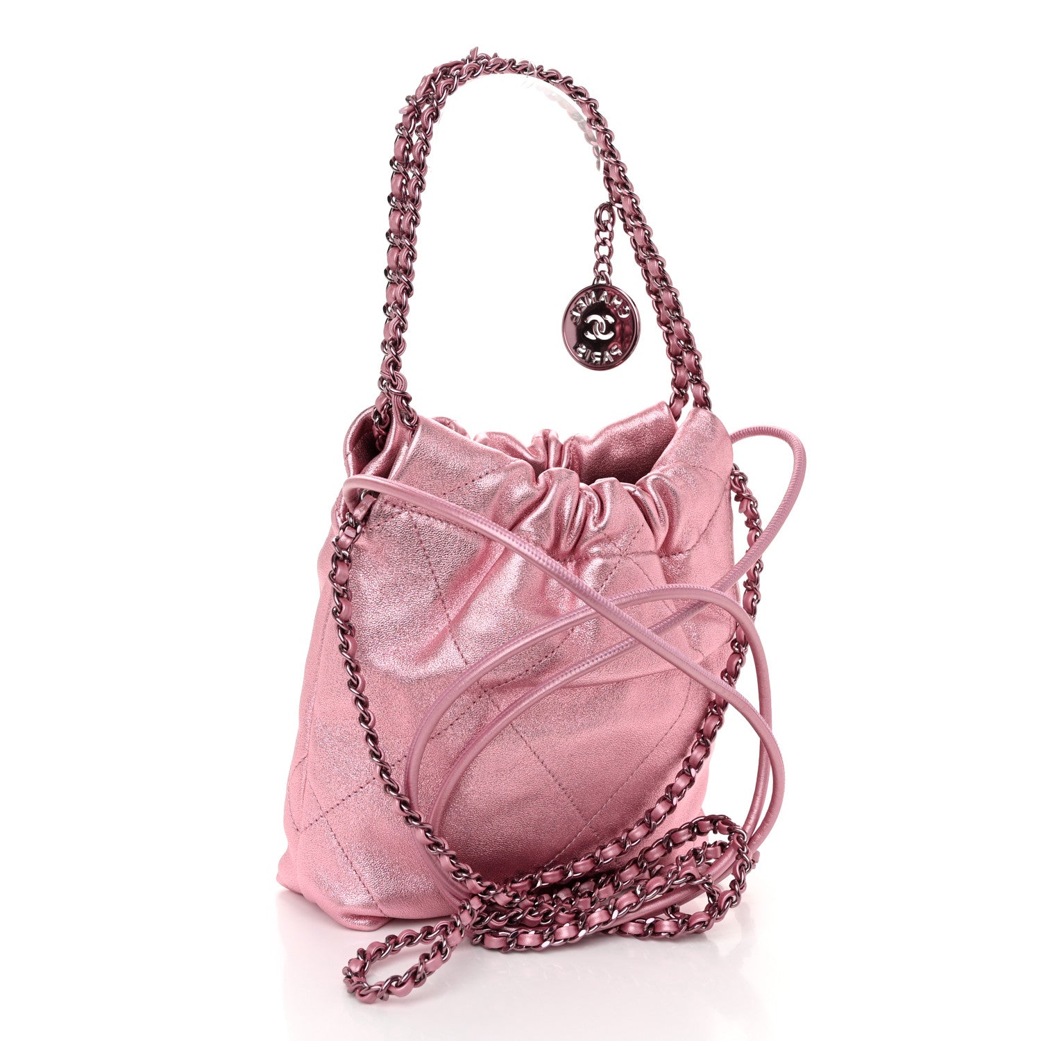 Chanel Metallic Lambskin Lacquered Monochrome Quilted Mini Chanel 22 Pink 3 of 11