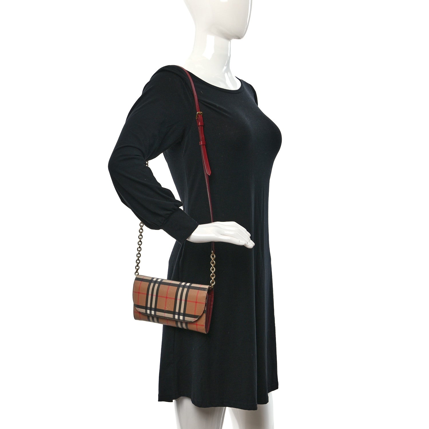 Burberry Vintage Check Henley Wallet On Chain Crimson 2 of 9