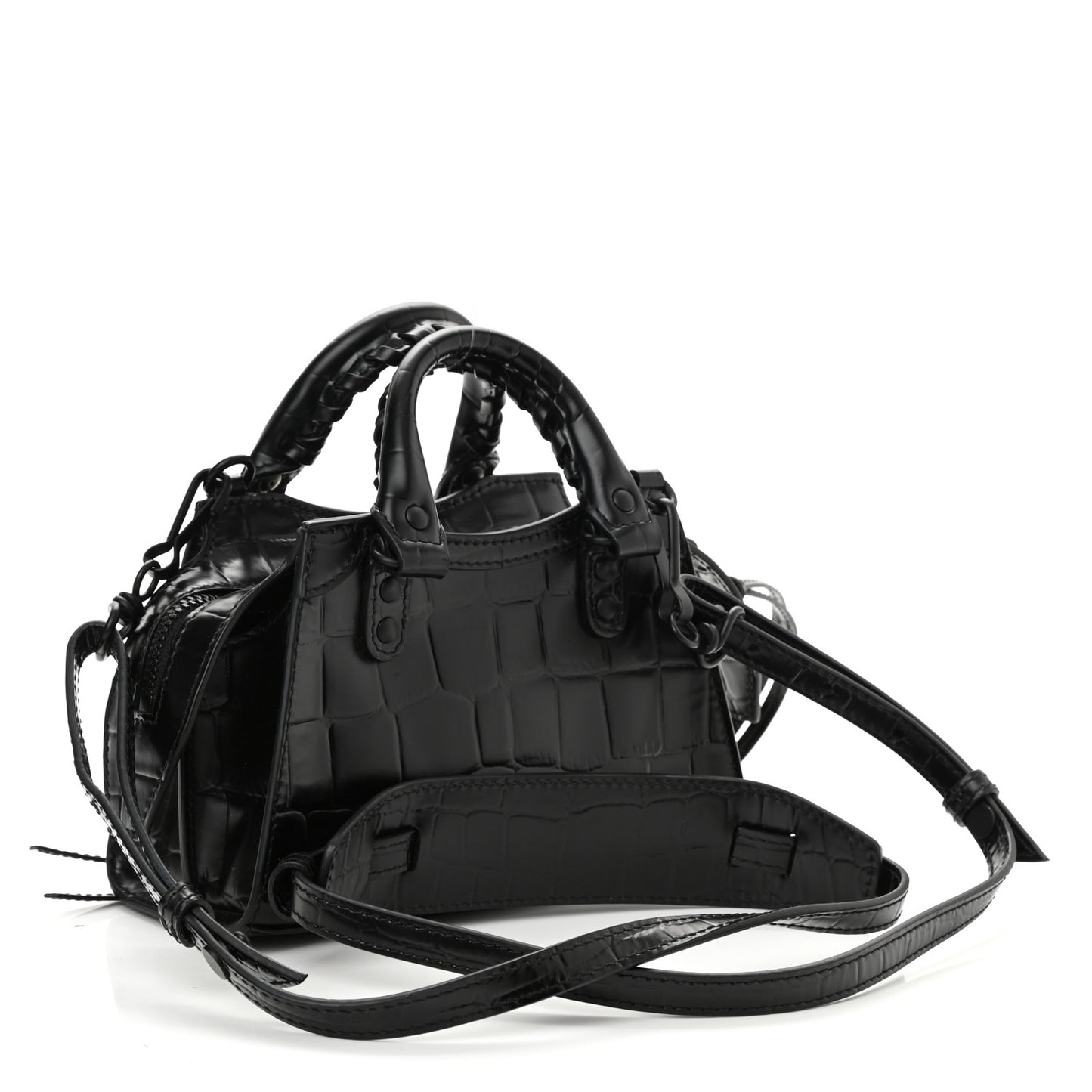 Semi Shiny Calfskin Crocodile Embossed Neo Classic Black Hardware Mini City Black