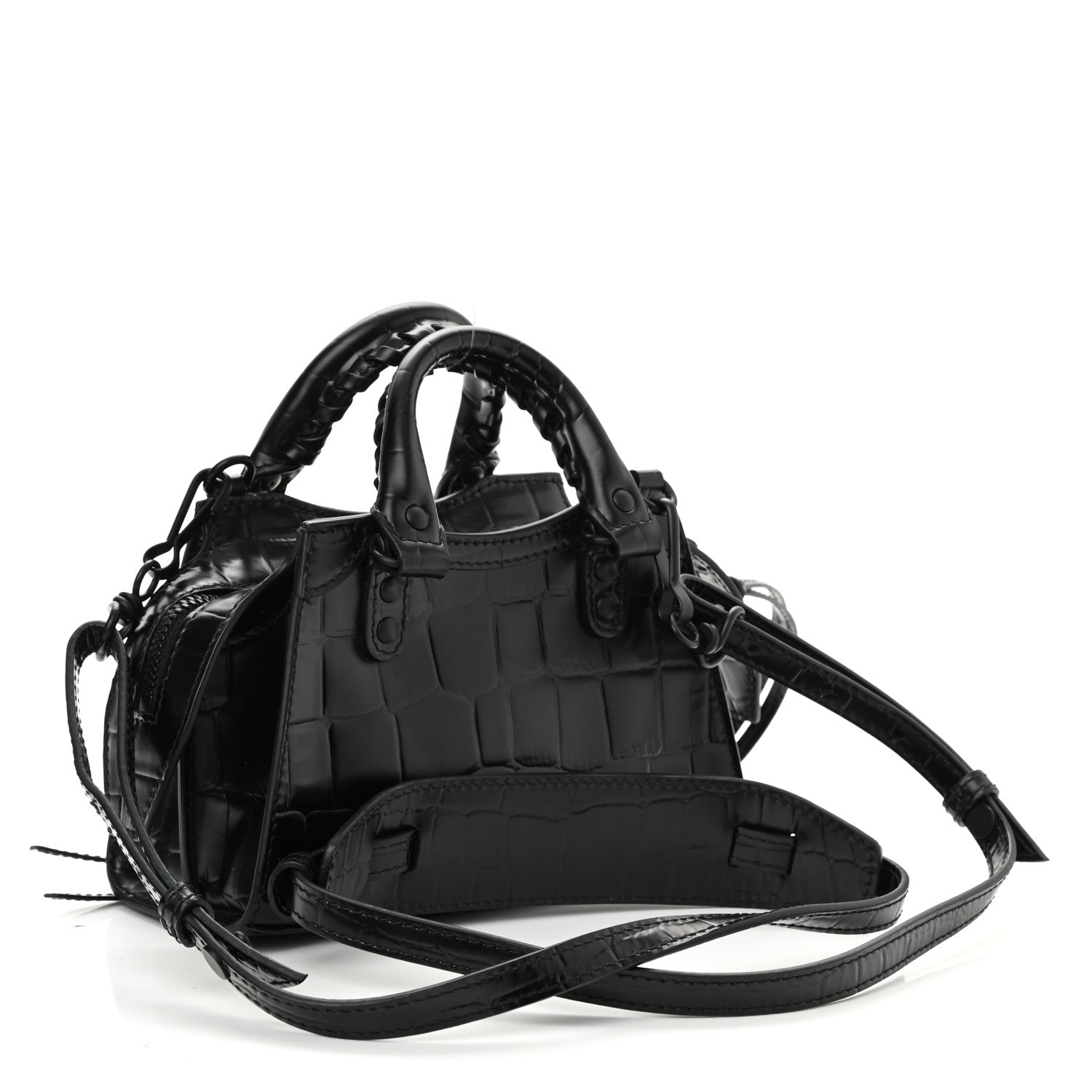 Balenciaga Semi Shiny Calfskin Crocodile Embossed Neo Classic Black Hardware Mini City Black 3 of 8