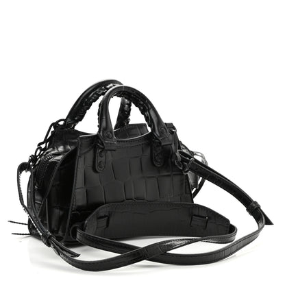 Balenciaga Semi Shiny Calfskin Crocodile Embossed Neo Classic Black Hardware Mini City Black 3 of 8