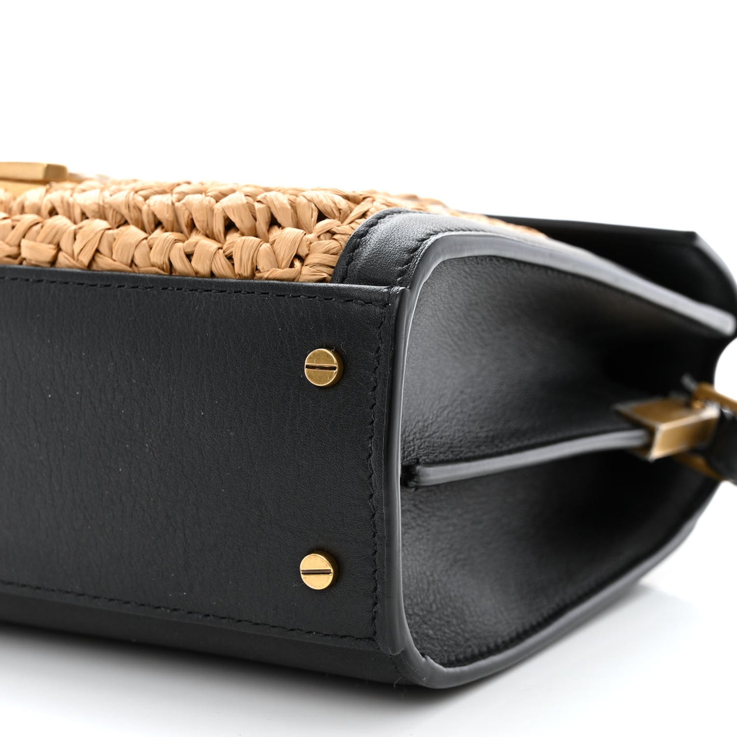 Raffia Calfskin Mini Classic Monogram Cassandra Top Handle Black Natural