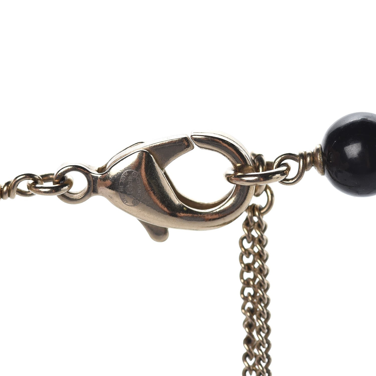 Chanel Pearl Bead Enamel CC Long Necklace Black Gold 4 of 5