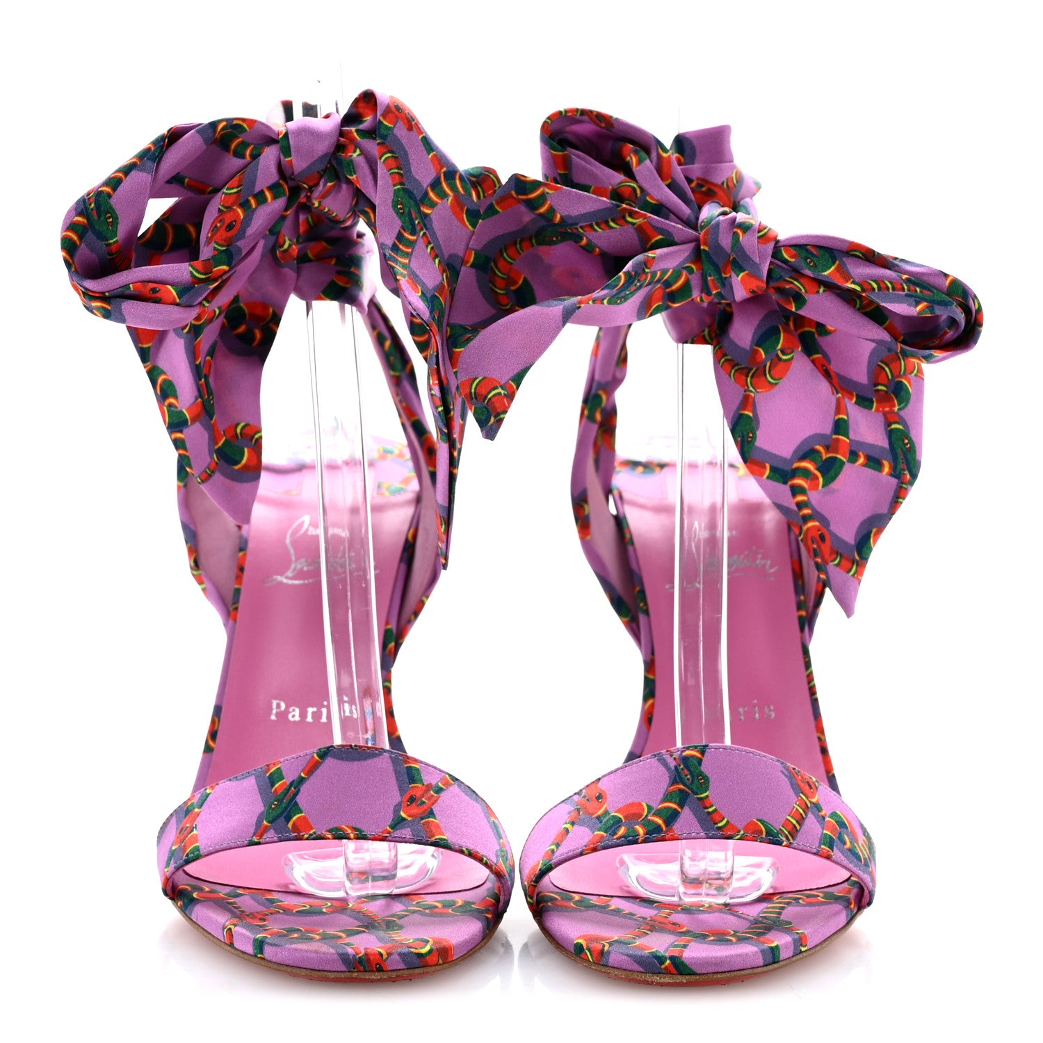 Christian Louboutin Crepe Satin Naja Chain Sandale Du Desert 100 Ankle Wrap Sandals 39.5 Gummy 3 of 10