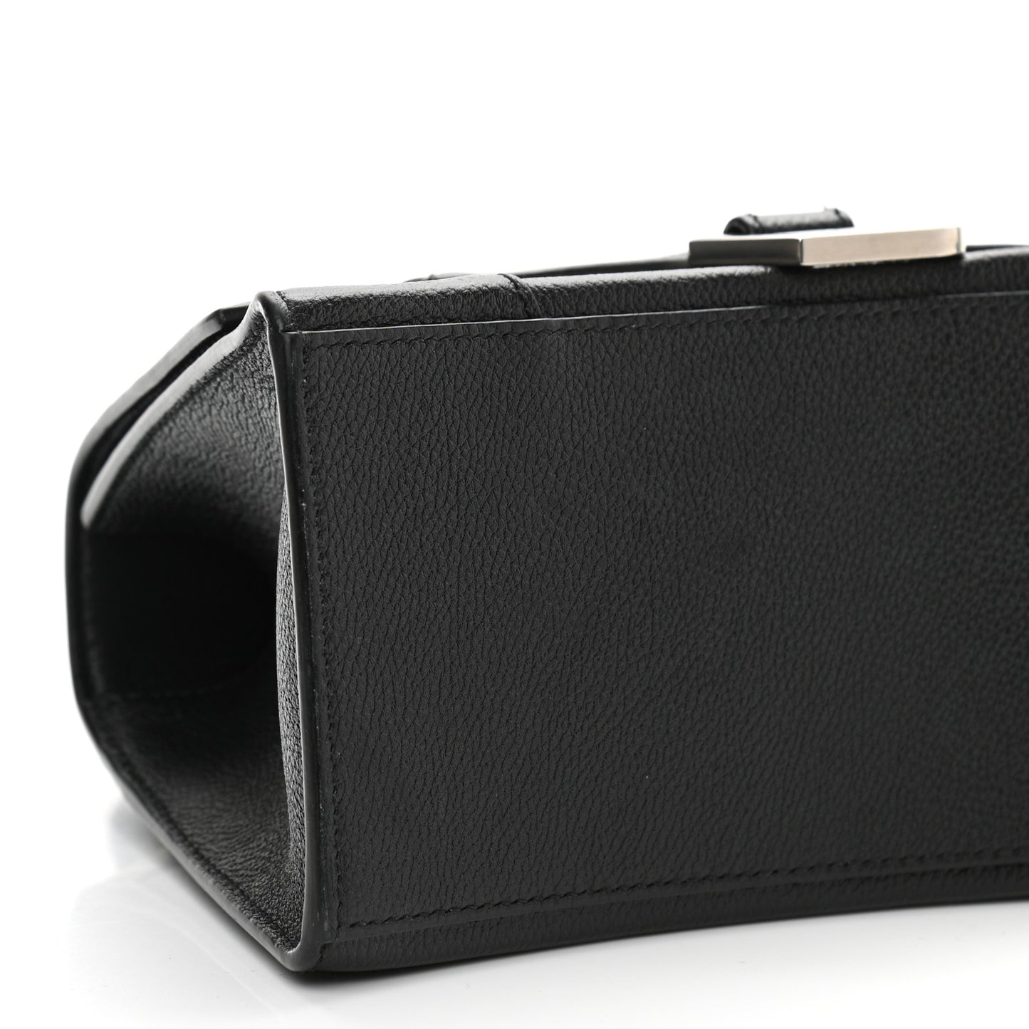 Grained Calfskin Small Hourglass Top Handle Bag Black