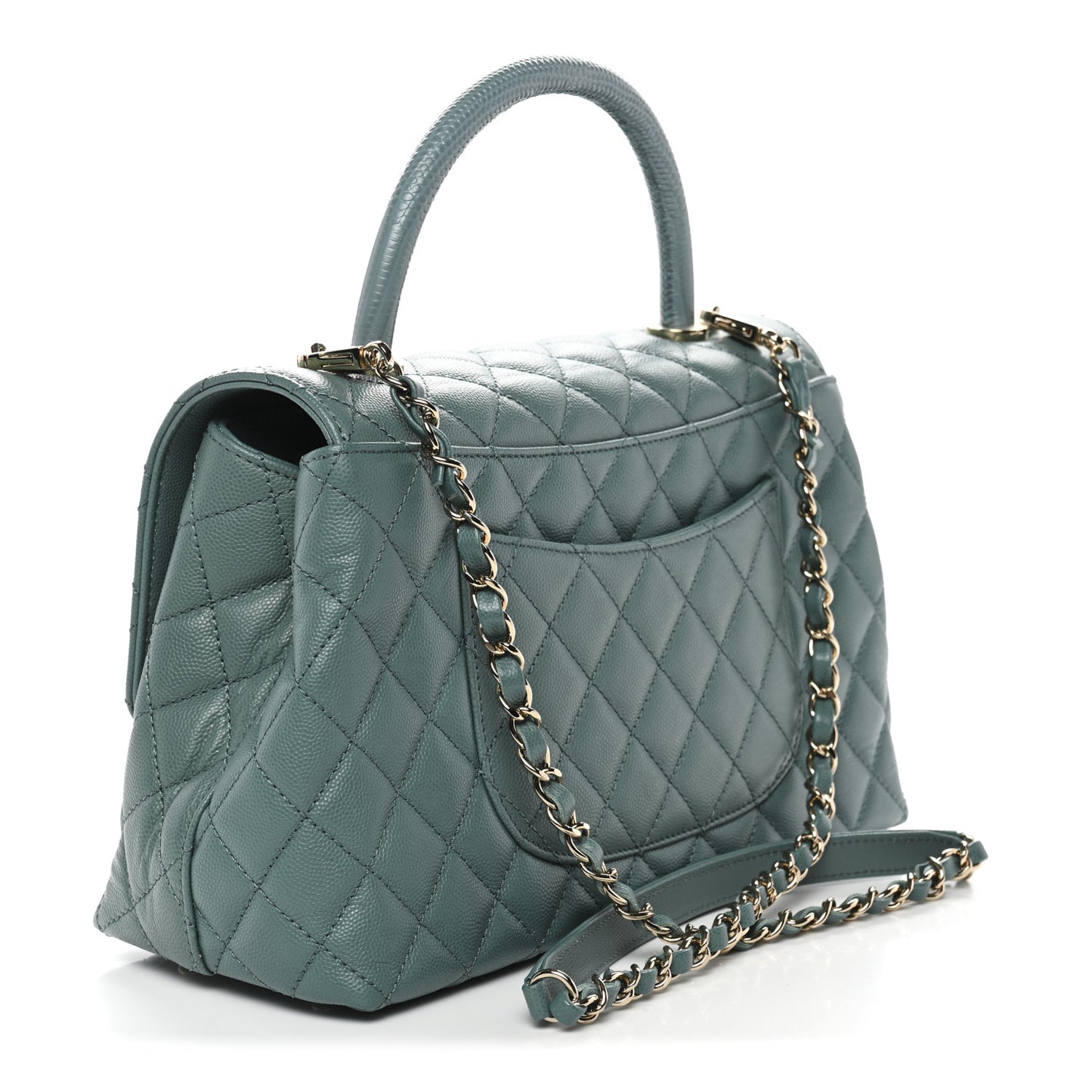 Caviar Lizard Quilted Small Coco Handle Flap Green