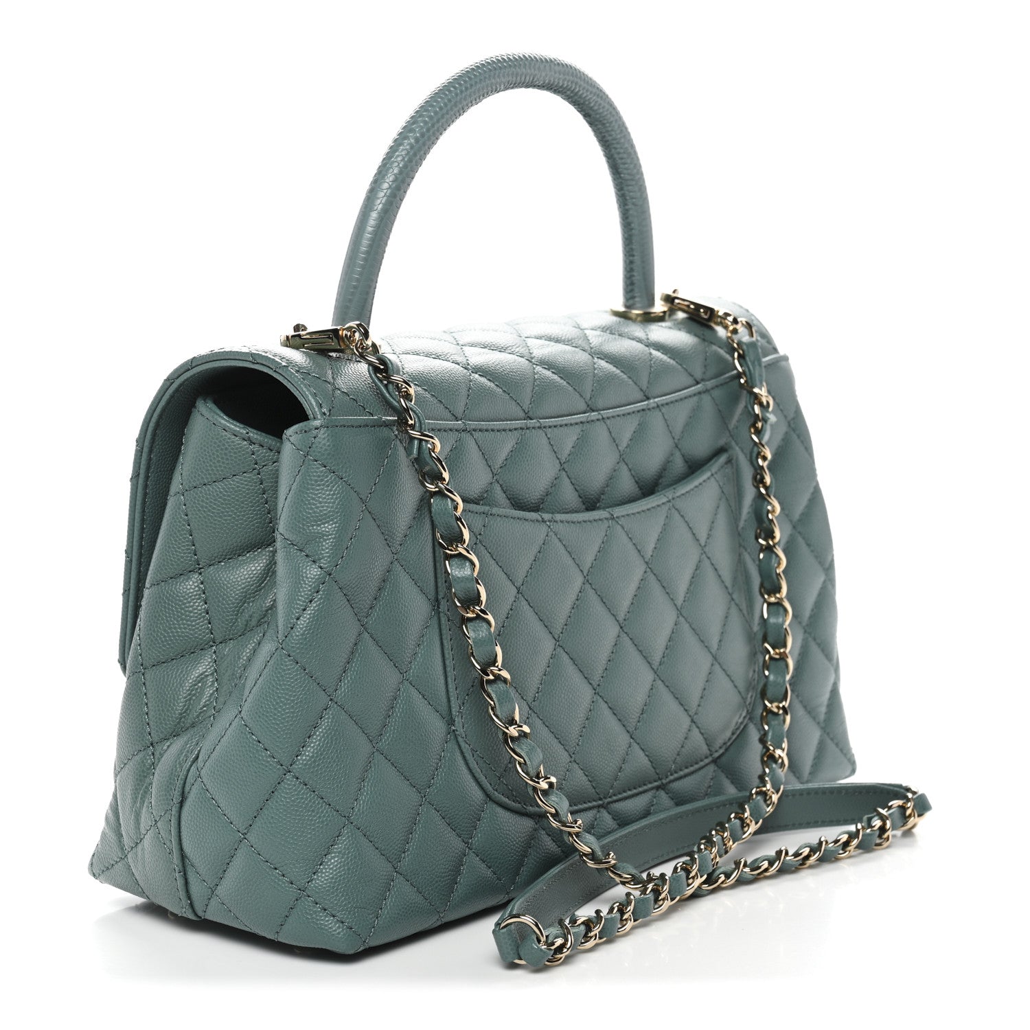Chanel Caviar Lizard Quilted Small Coco Handle Flap Green 3 of 11