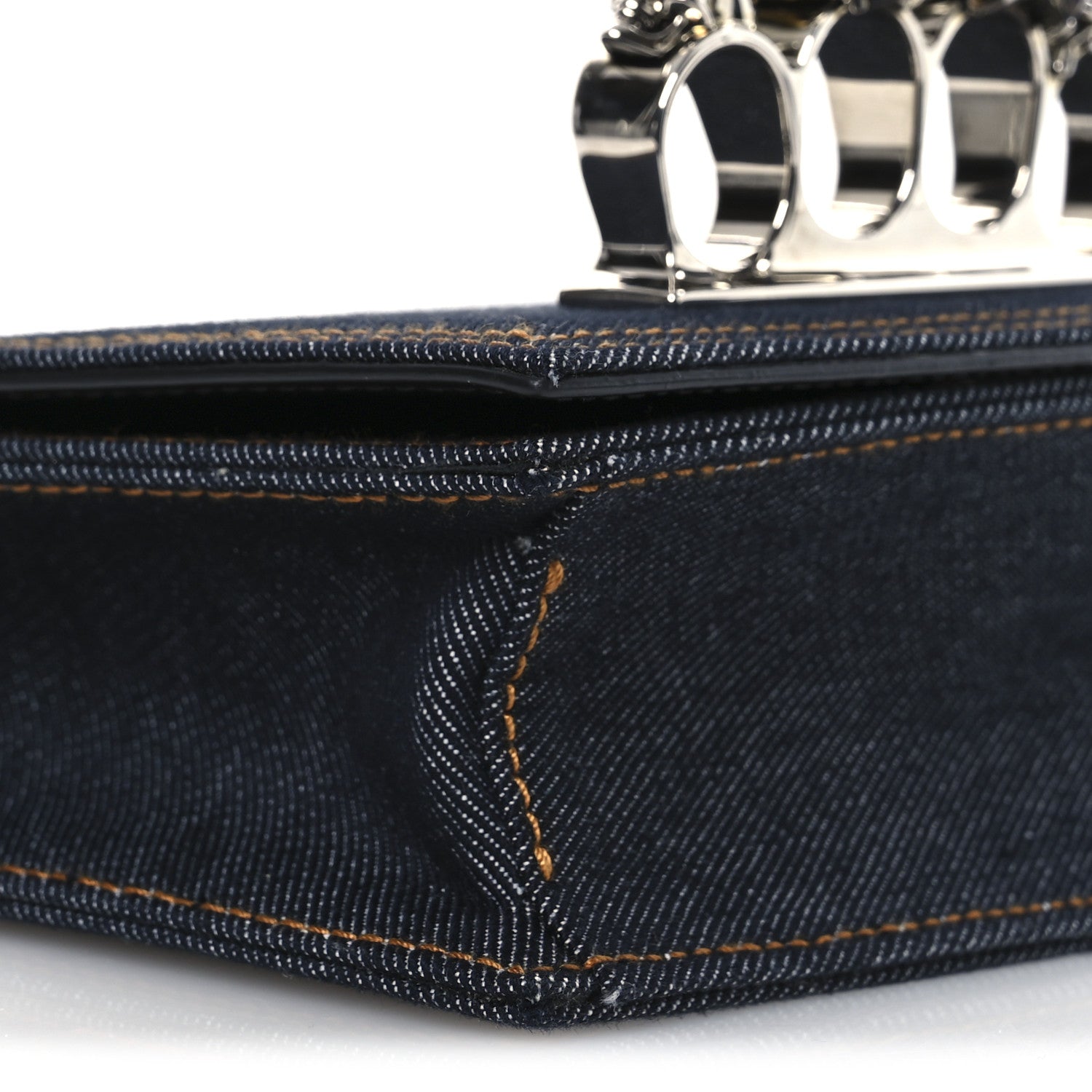 Alexander McQueen Denim Studded Jeweled Mini The Biker Knuckle Satchel Blue 9 of 10