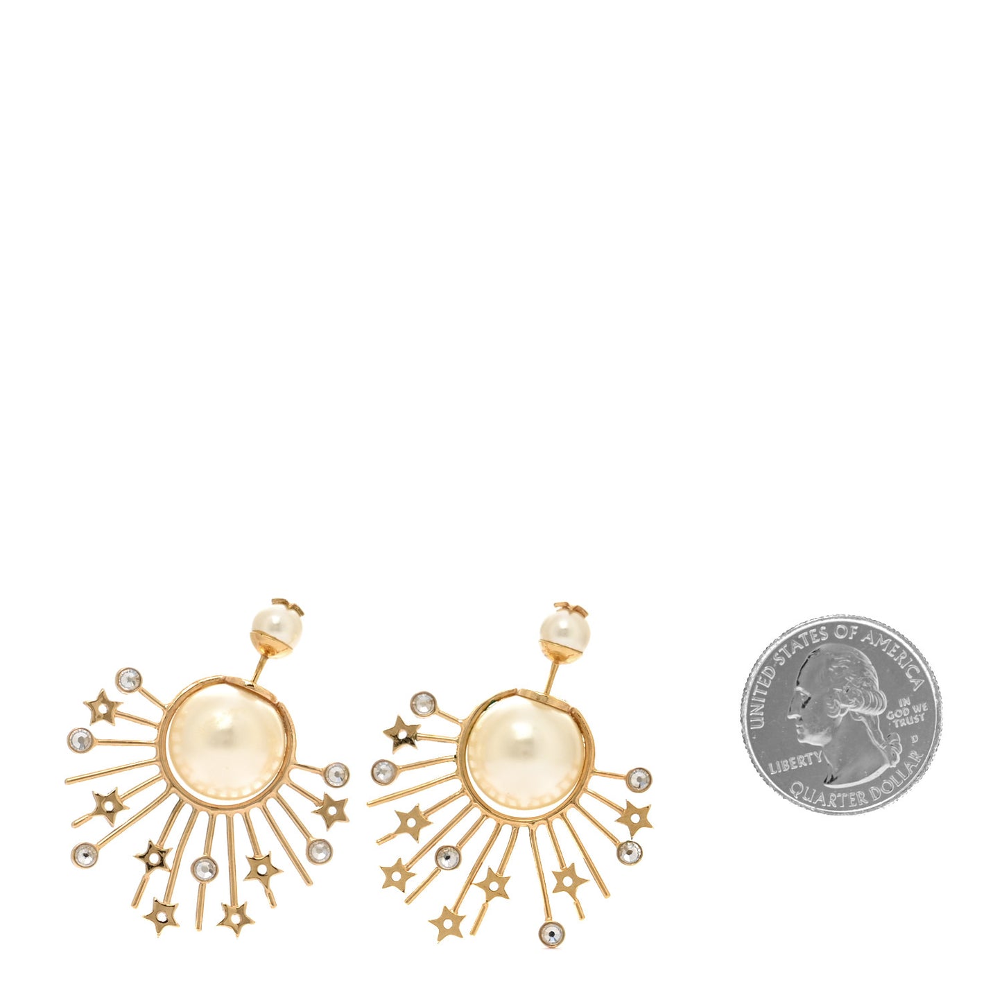 Metal Pearl Crystal Star Tribal Earrings Gold