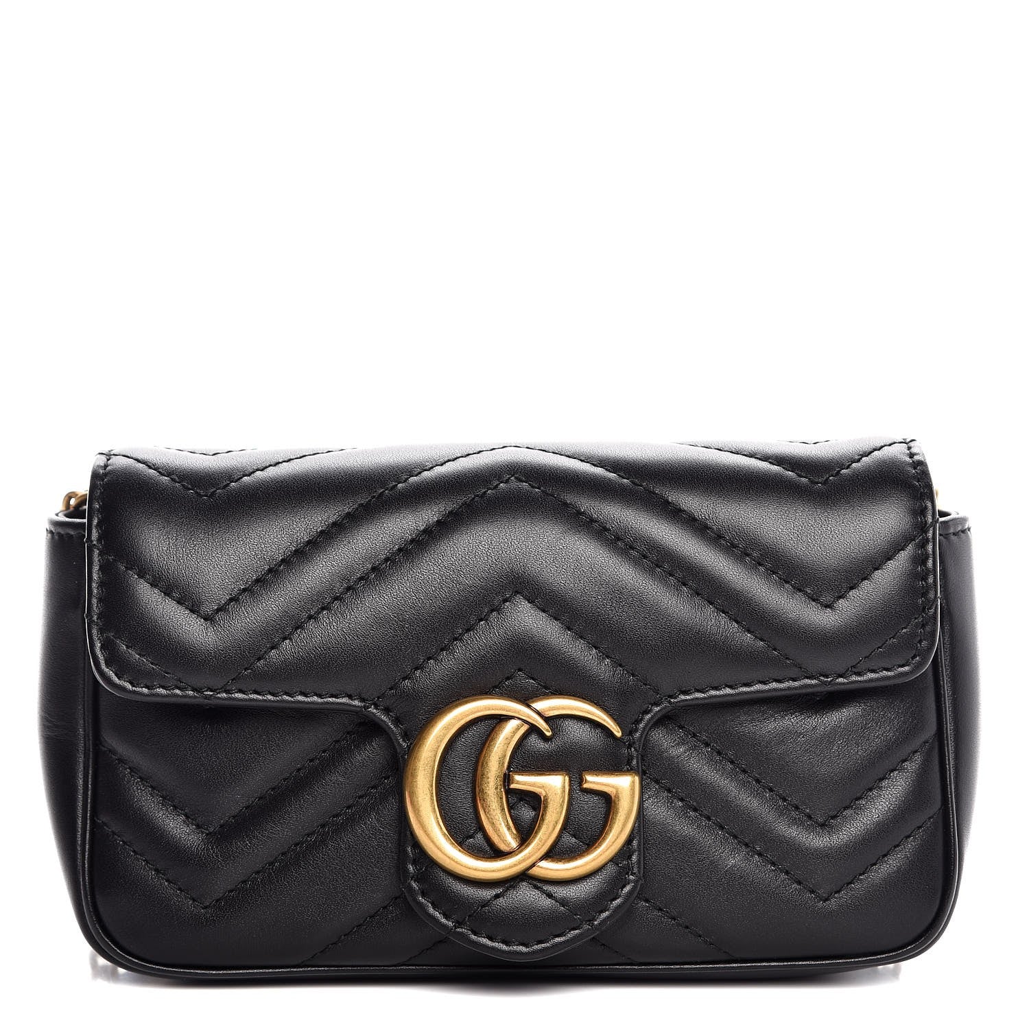 Gucci Calfskin Matelasse Super Mini GG Marmont Shoulder Bag Black 1 of 9