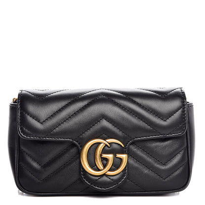 Gucci Calfskin Matelasse Super Mini GG Marmont Shoulder Bag Black 1 of 9
