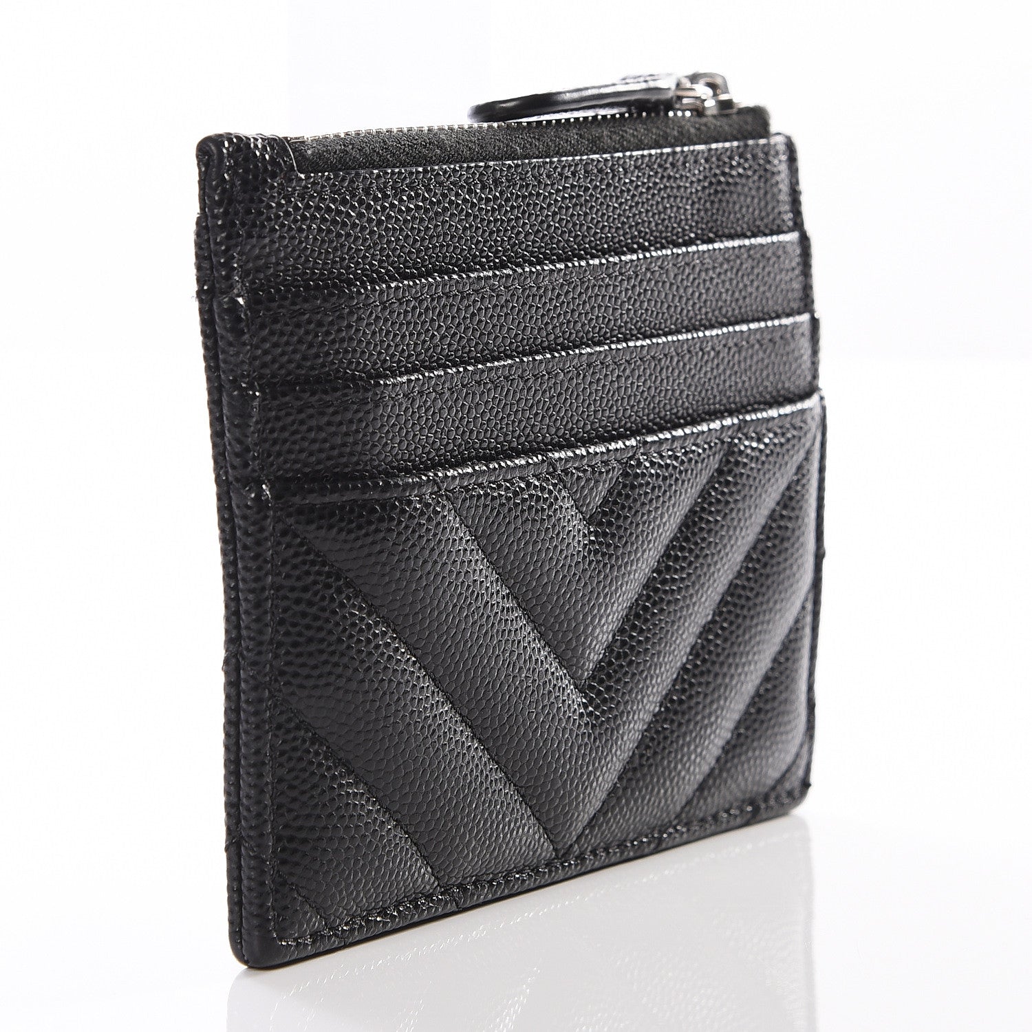 Chanel Caviar Chevron Quilted CC Zip Card Holder Black 2 of 10
