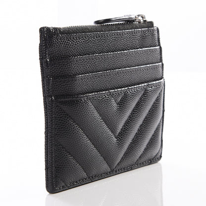 Chanel Caviar Chevron Quilted CC Zip Card Holder Black 2 of 10