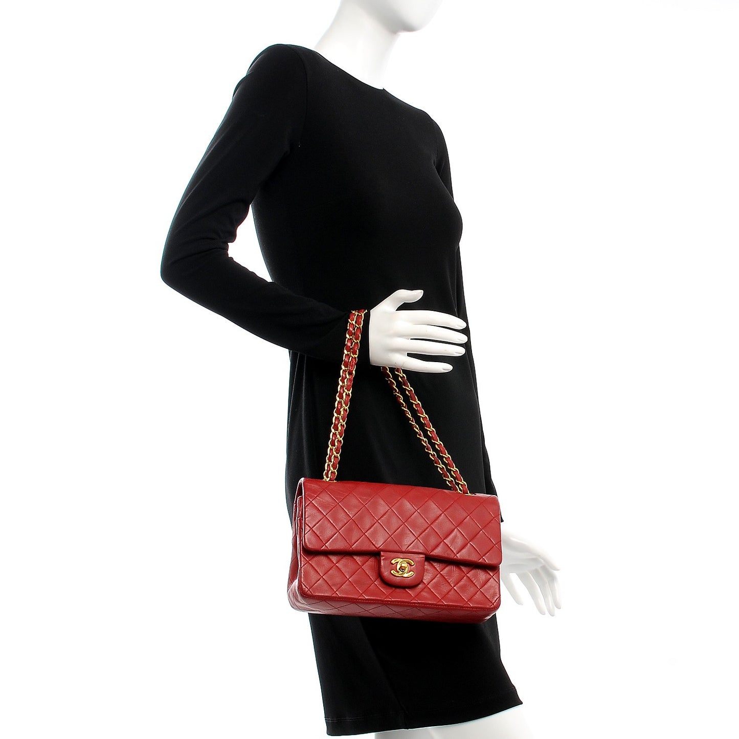 Lambskin Quilted Medium Double Flap Red