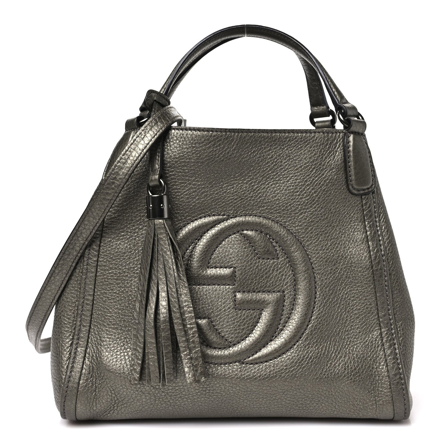 Metallic Pebbled Calfskin Small Soho Shoulder Bag Golden Beige