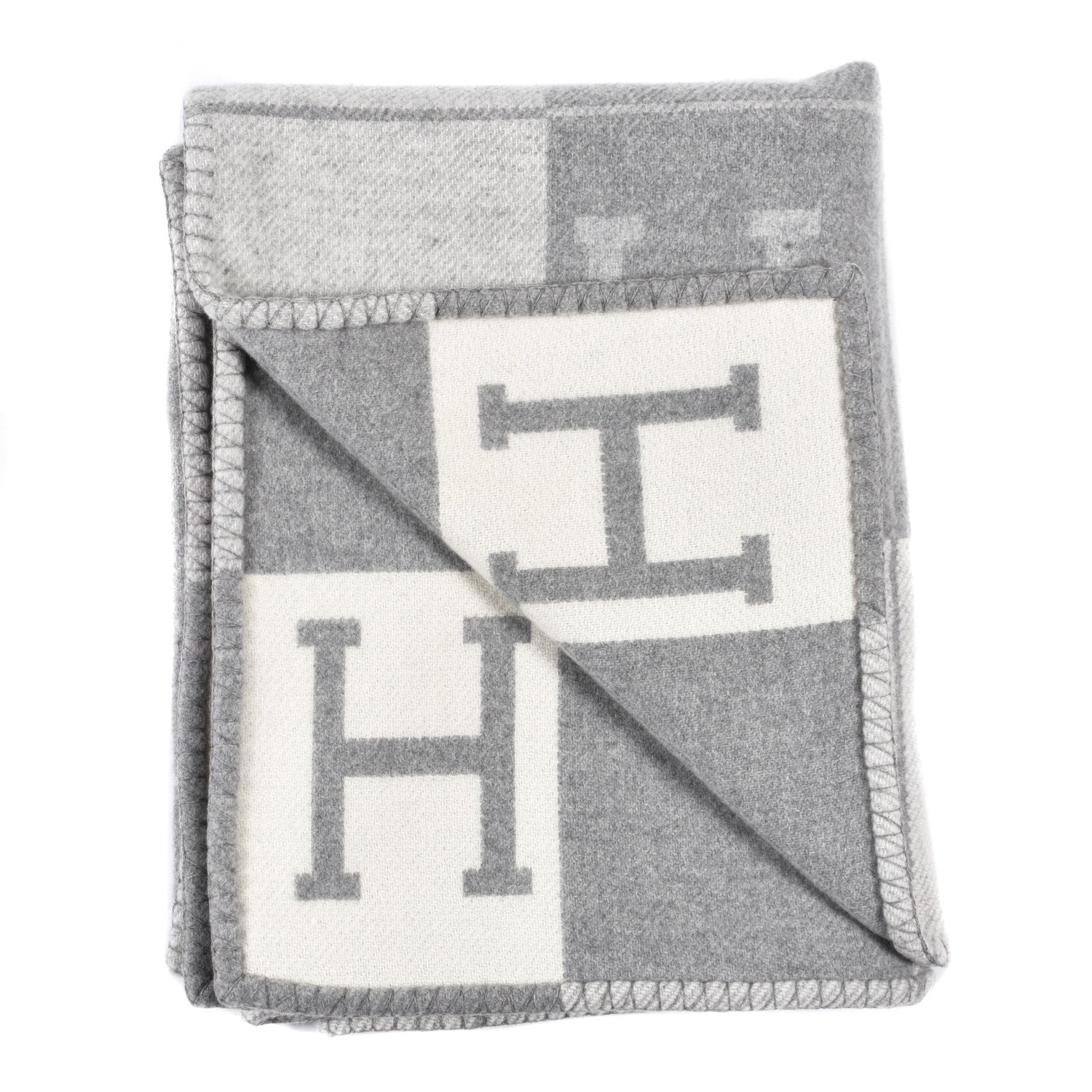 Hermes Wool Cashmere Avalon III Blanket Ecru Gris Clair 2 of 3