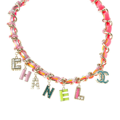 Chanel Metal Strass PVC Enamel CC Chain Link Choker Necklace Gold Blue Pink Yellow 1 of 5
