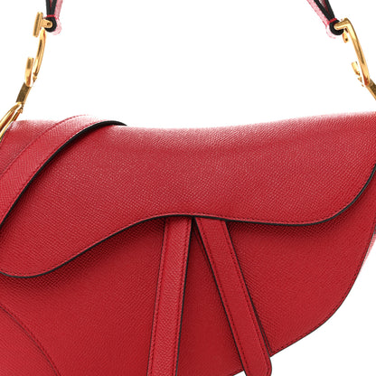 Christian Dior Grained Calfskin Saddle Bag With Strap Cherry Red 8 of 11