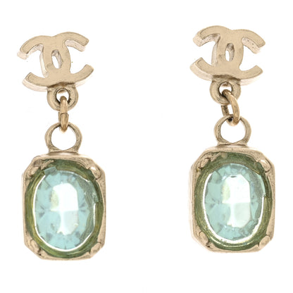 Chanel Crystal CC Drop Earrings Gold Blue 1 of 5