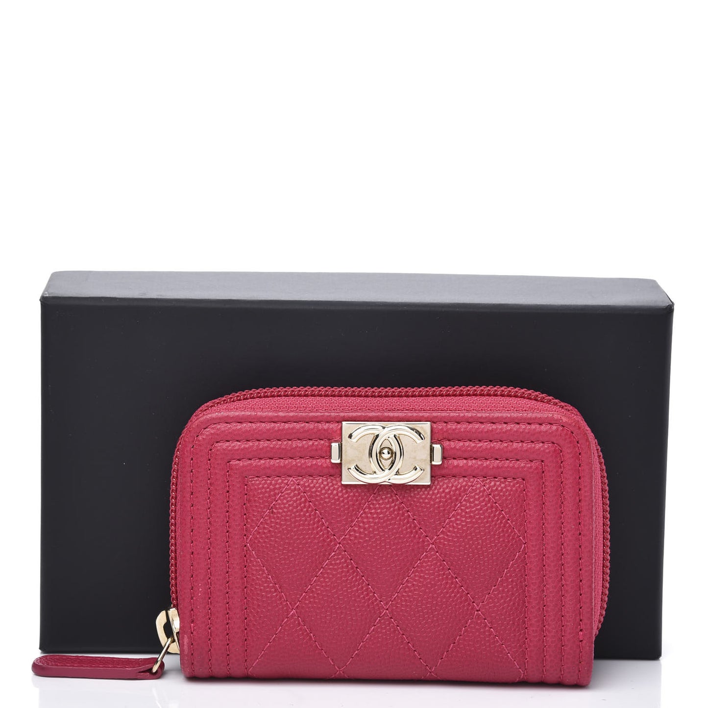 Caviar Quilted Boy Zip Around Coin Purse Wallet Dark Pink
