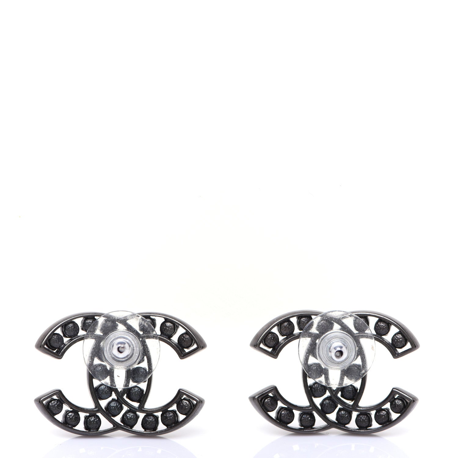 Chanel Crystal CC Earrings Black Silver 3 of 7