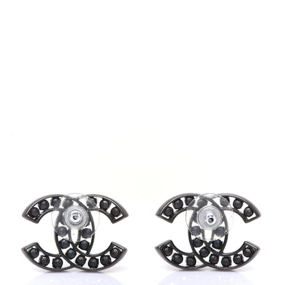 Chanel Crystal CC Earrings Black Silver 3 of 7