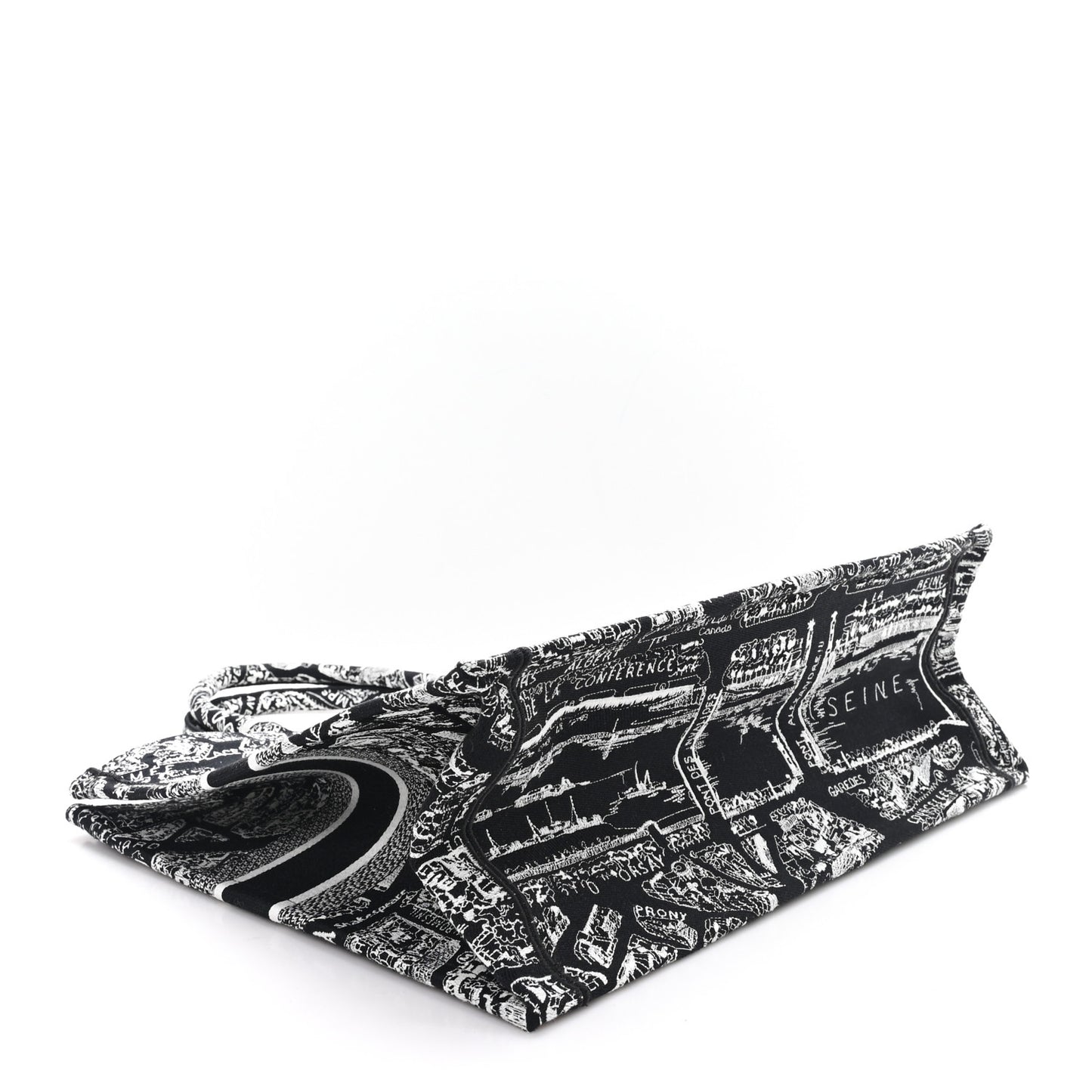 Canvas Embroidered Large Plan De Paris Book Tote Black White