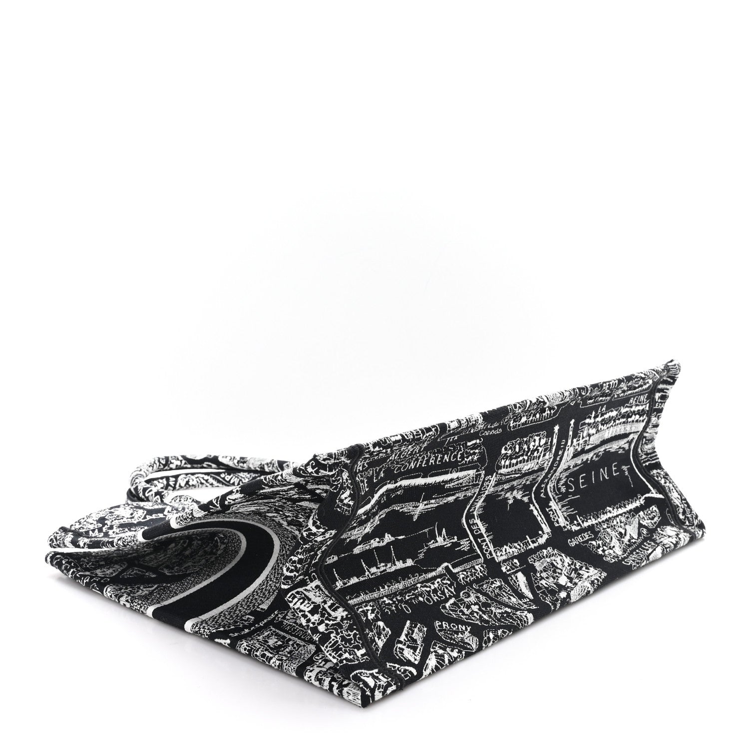 Christian Dior Canvas Embroidered Large Plan De Paris Book Tote Black White 4 of 11