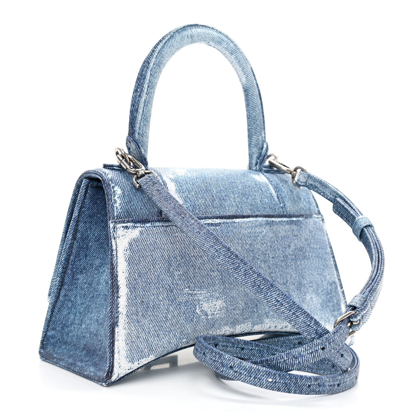 Nappa Denim Printed Small Hourglass Top Handle Bag Denim Blue