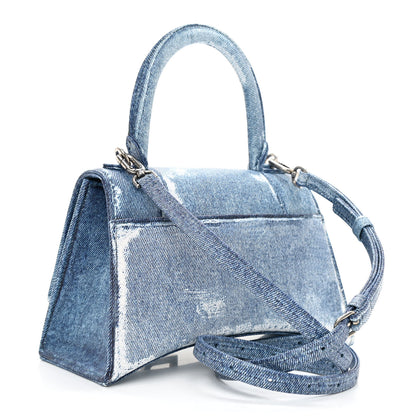 Balenciaga Nappa Denim Printed Small Hourglass Top Handle Bag Denim Blue 3 of 9