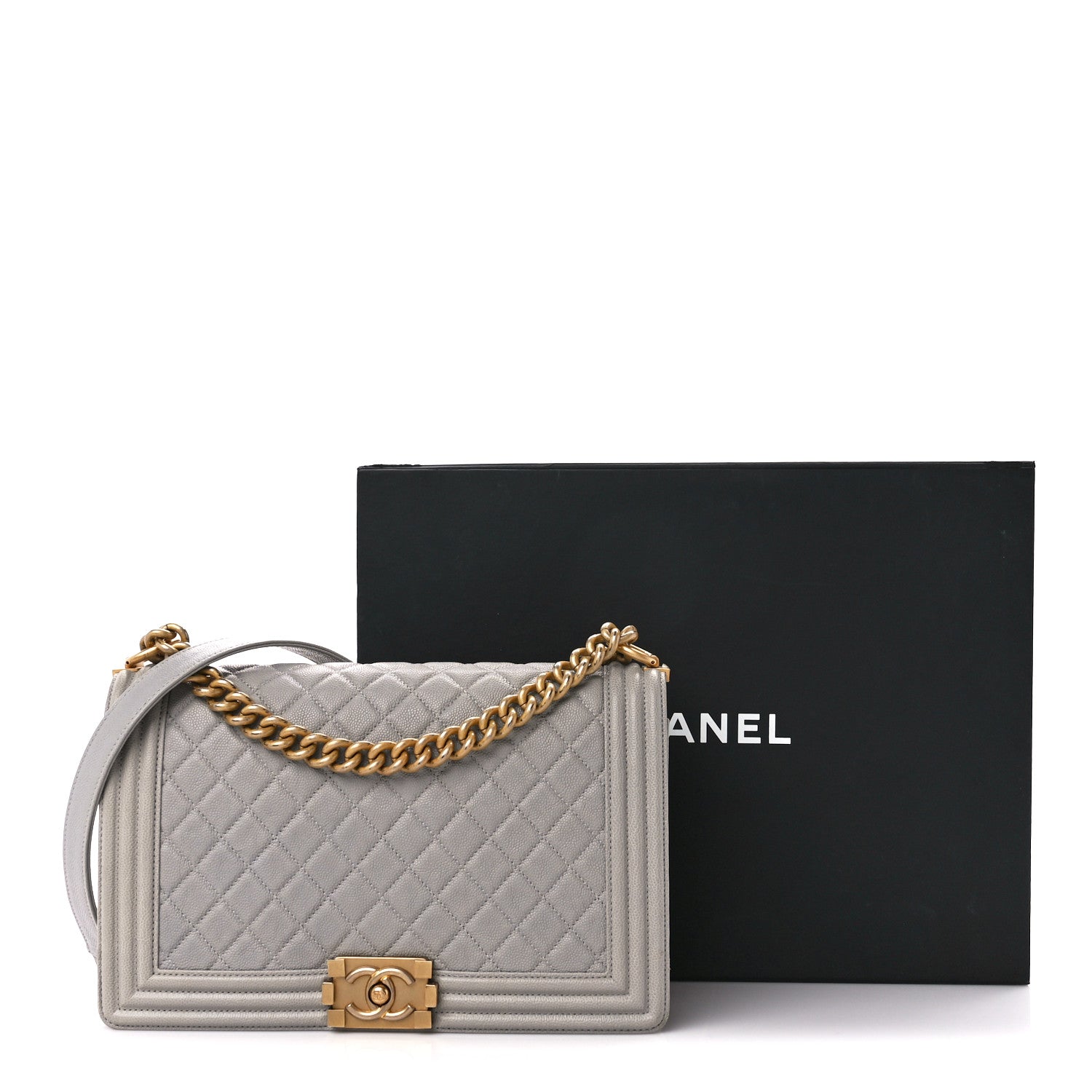 Chanel Caviar Quilted New Medium Boy Flap Grey 13 of 13