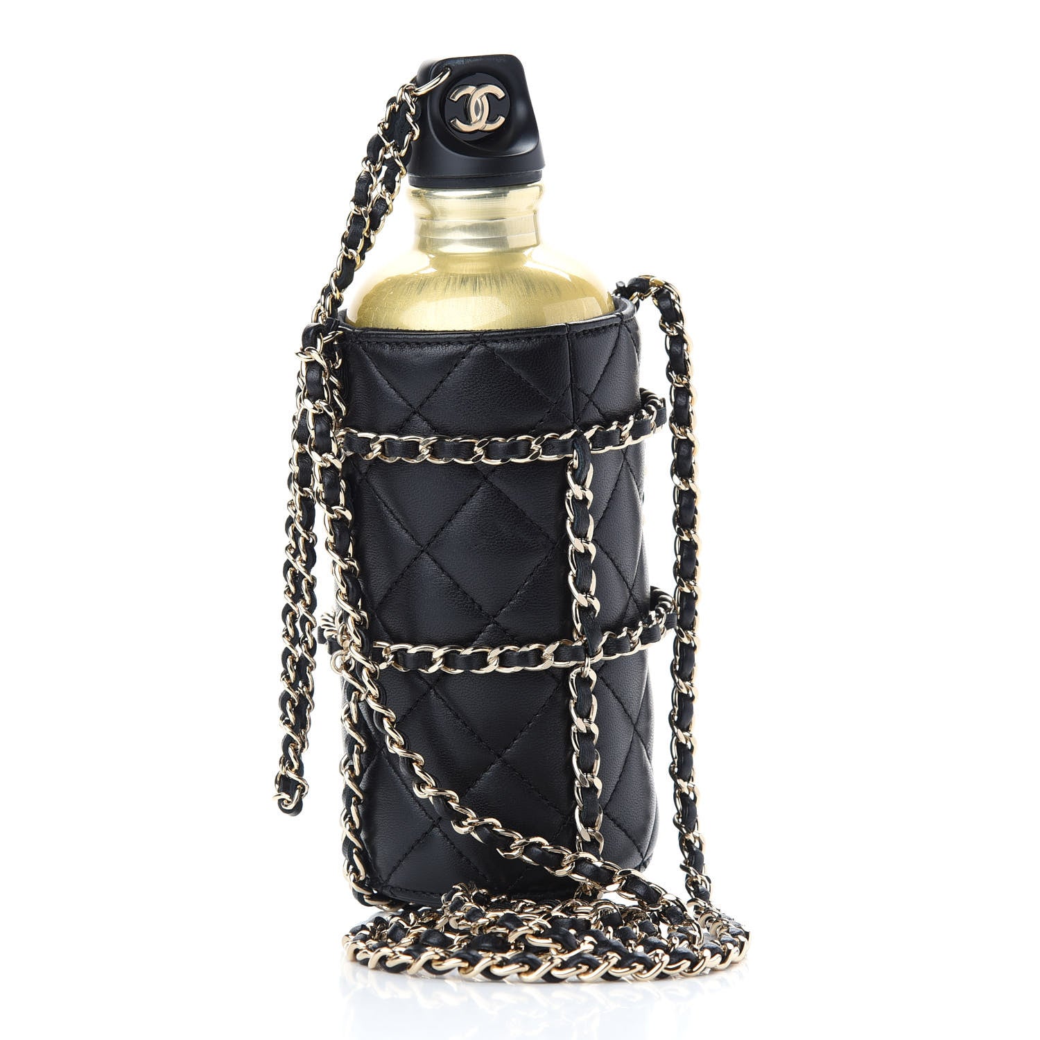 Chanel Lambskin Quilted CC To Drink Water Bottle Black Gold 3 of 8