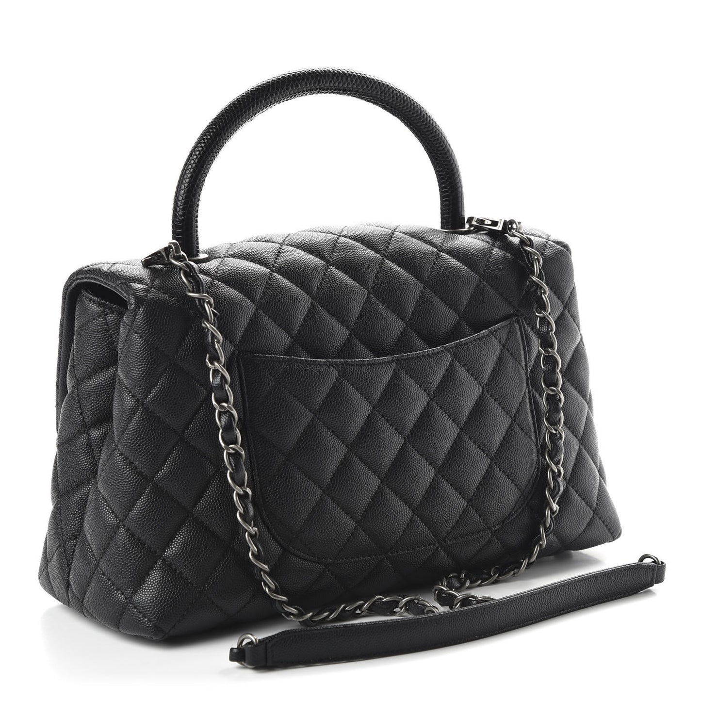 Caviar Lizard Embossed Quilted Small Coco Handle Flap Black